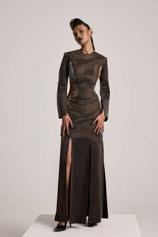 The Bronze Micropleated Panels Dress