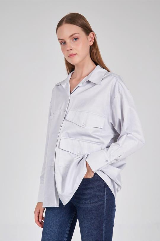 OVERSIZED SHIRT WITH BIG DOUBLE POCKET DETAIL