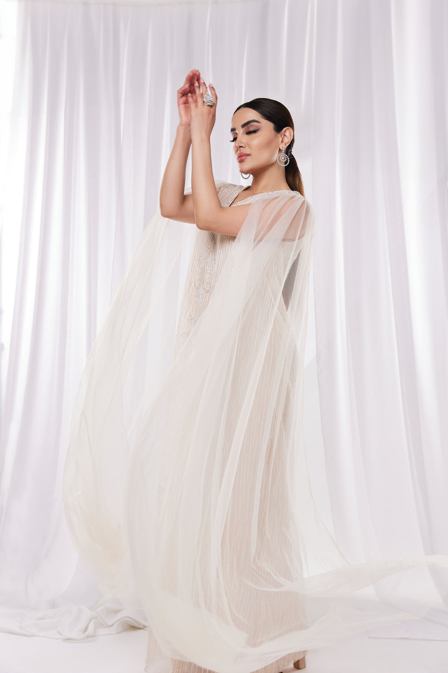 Ethereal Cream Cape Kaftan Dress