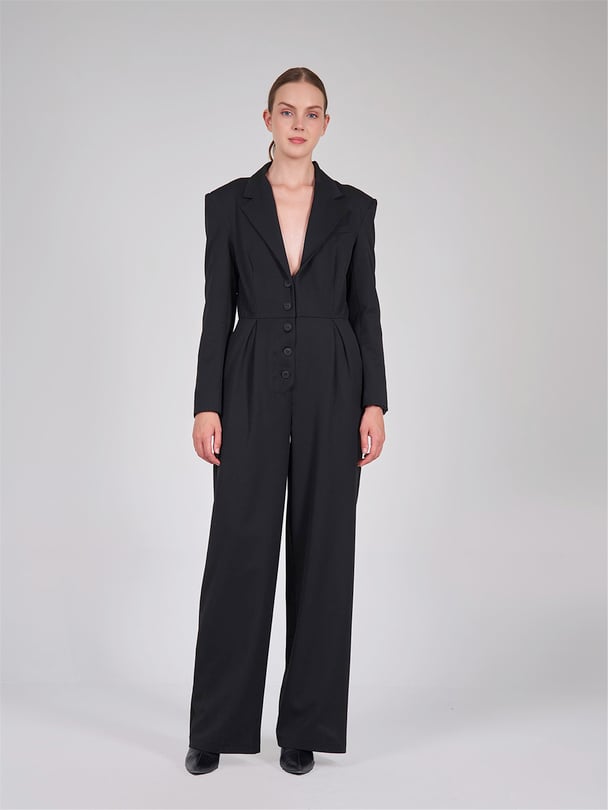 FULL LENGTH BUTTON UP OVERALL WITH SHOULDER PUDDING