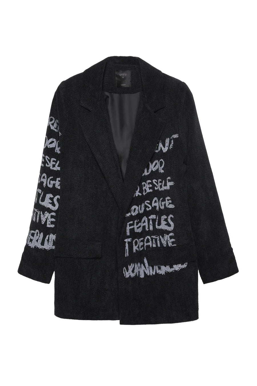 Print Detailed Velvet Blazer Jacket Anthracite