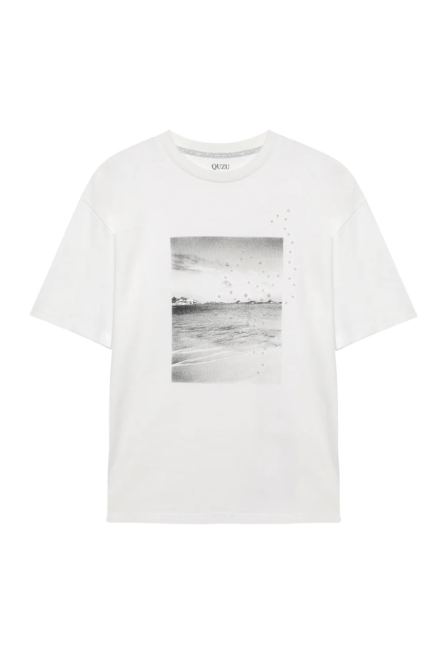 Pearl Detailed Printed T-Shirt