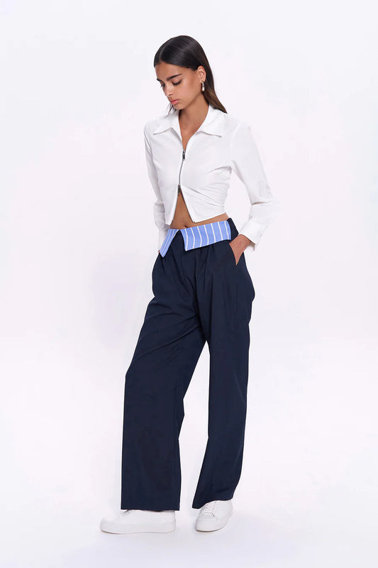 Waist Detailed Wide Leg Trousers