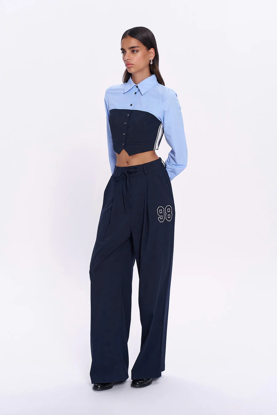 Number Embroidery Detailed High Waist Pants