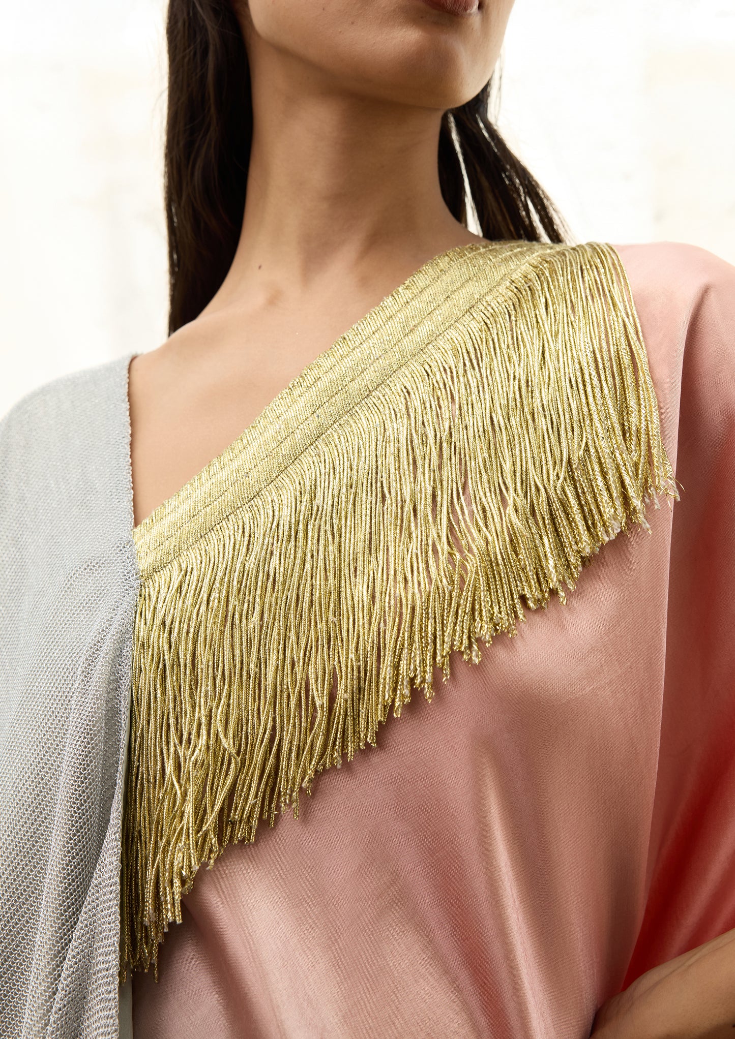 Metallic Mesh Asymmetric Kaftan