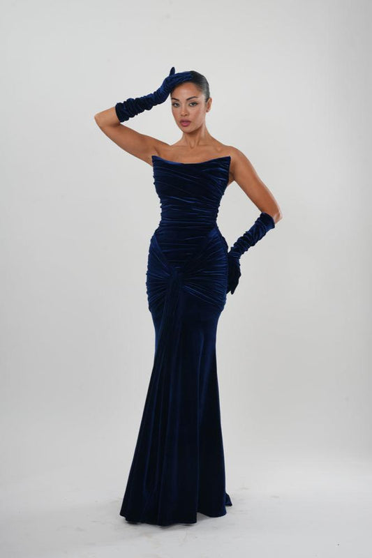 Captivating Navy Velvet Gown