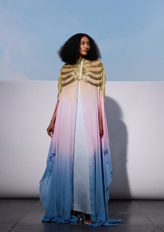 The Skyline Zari Fringed Cape Set