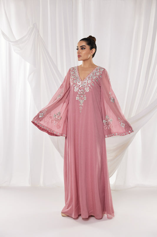 Embroidered Pink Kaftan Dress