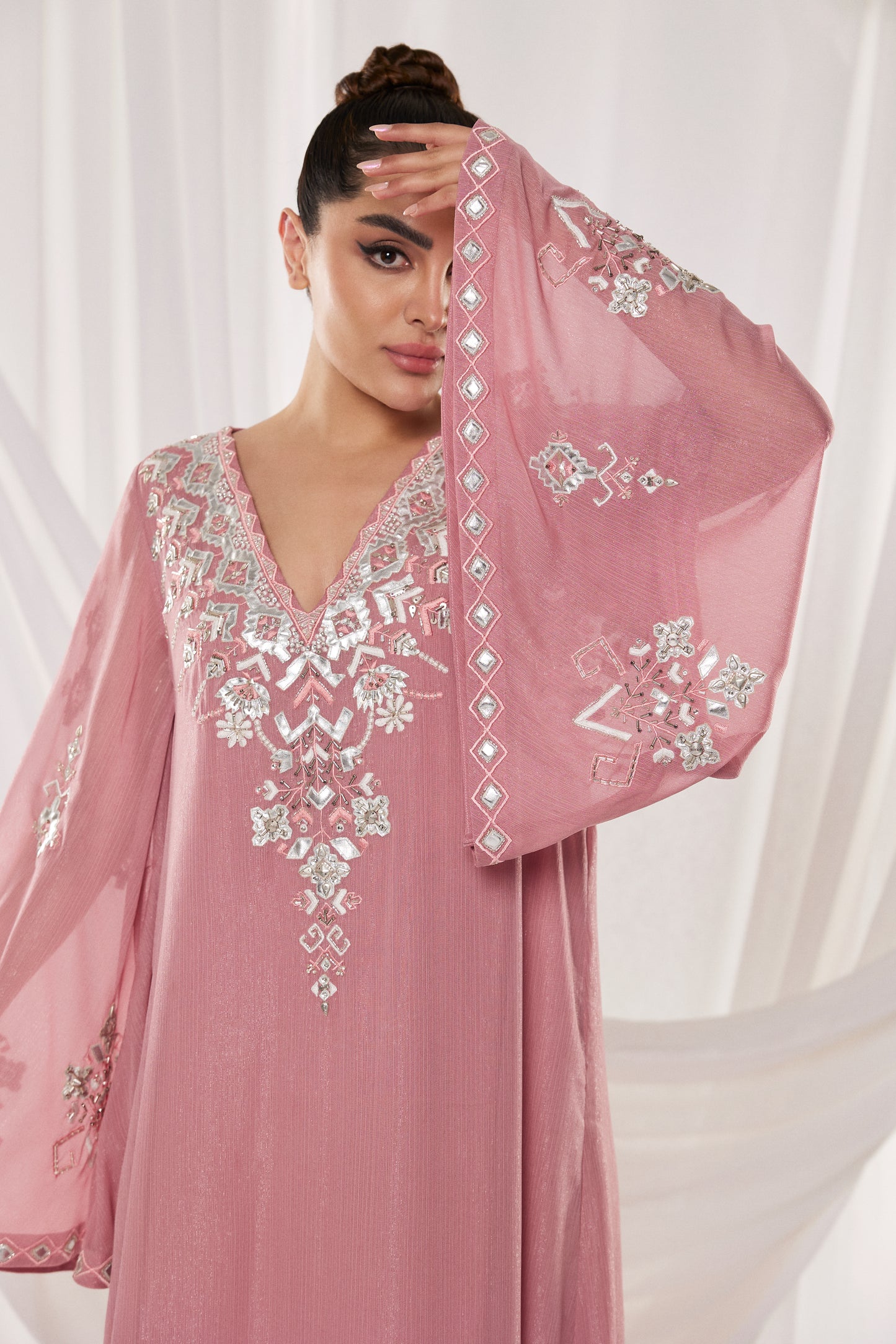 Embroidered Pink Kaftan Dress