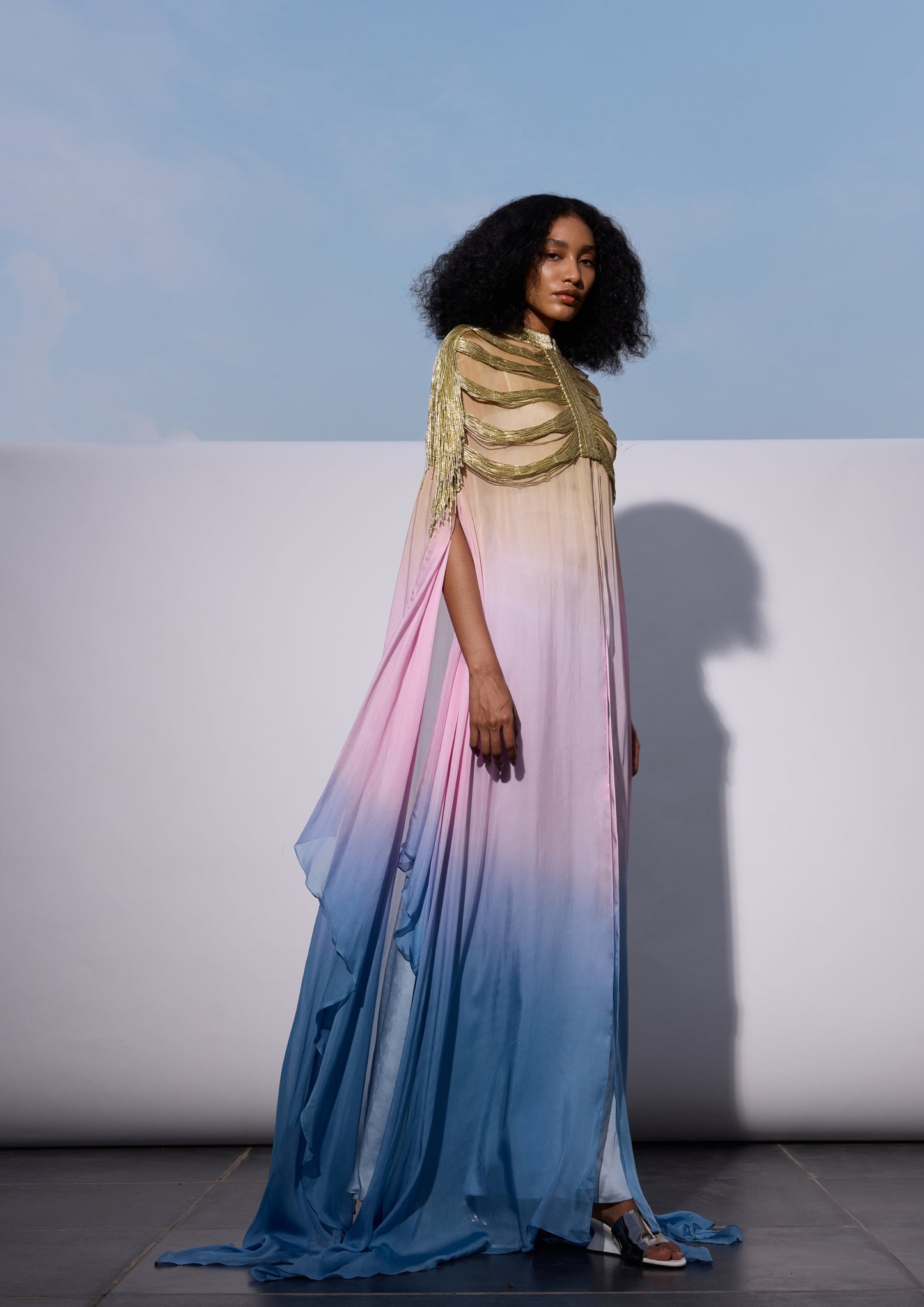 The Skyline Zari Fringed Cape Set