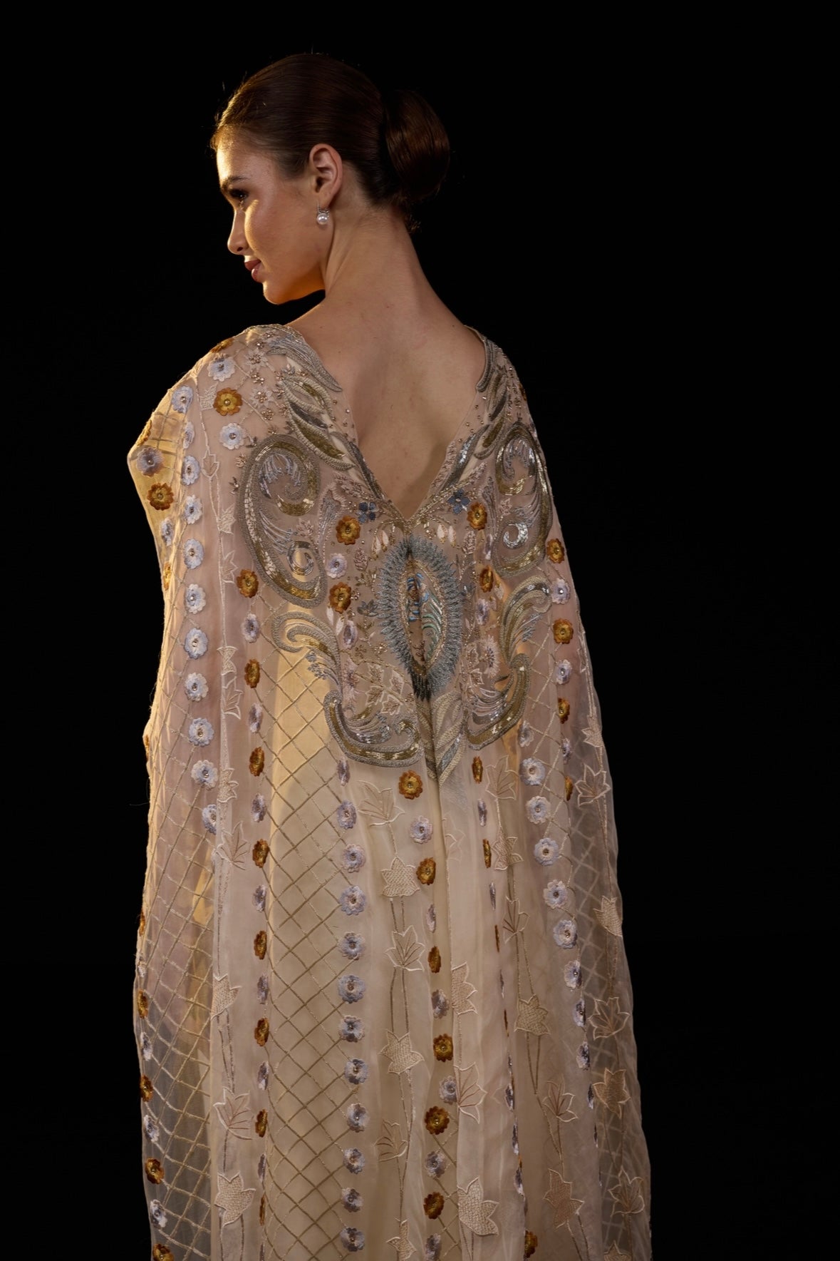 Regal Aura Cape Gown