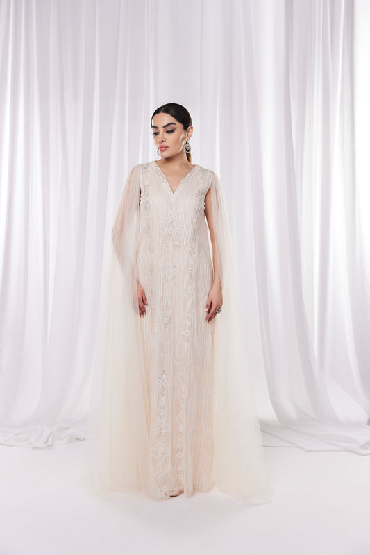 Ethereal Cream Cape Kaftan Dress