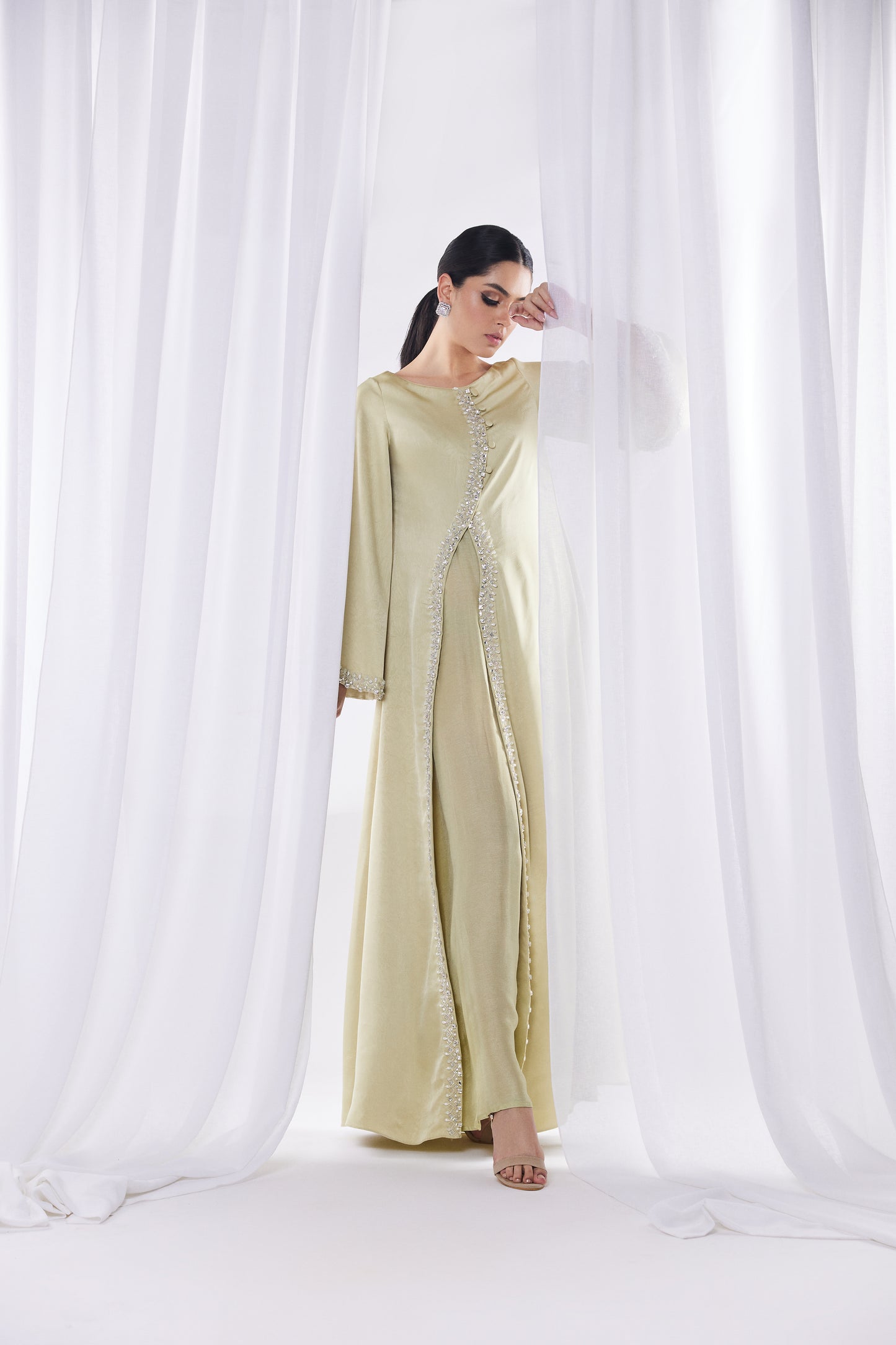 Luxurious Sage Green Kaftan Dress