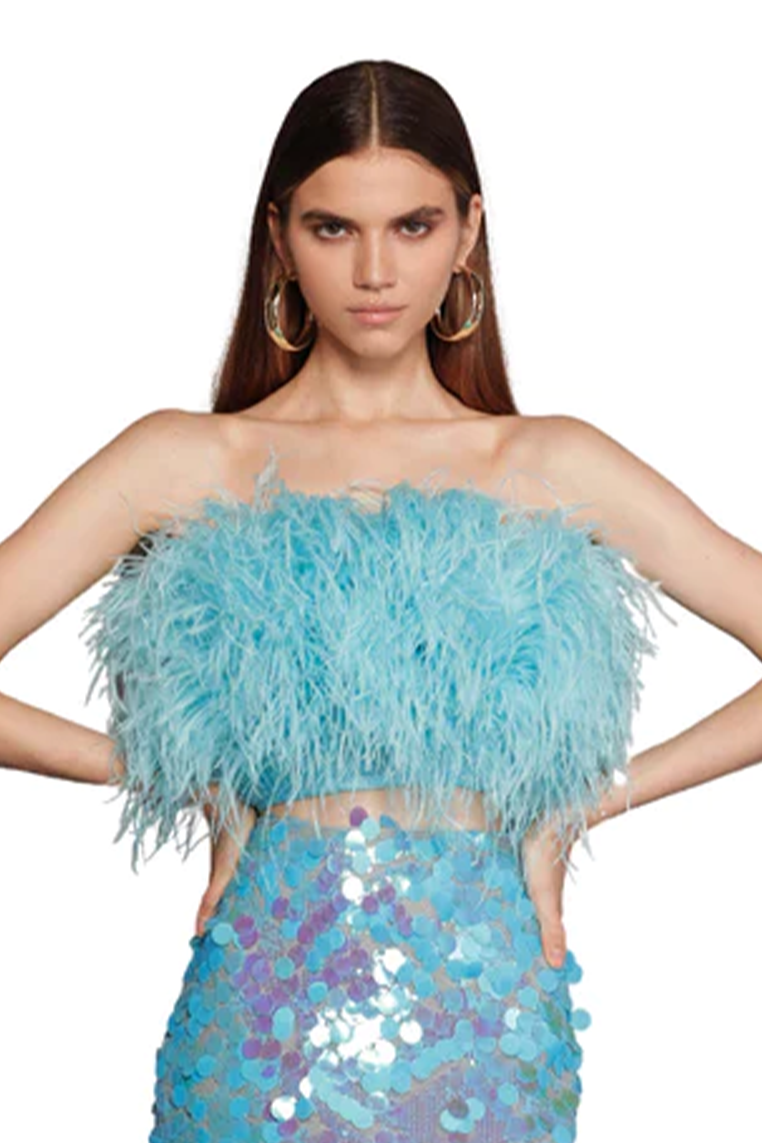 Afiya Light Blue Feather Top