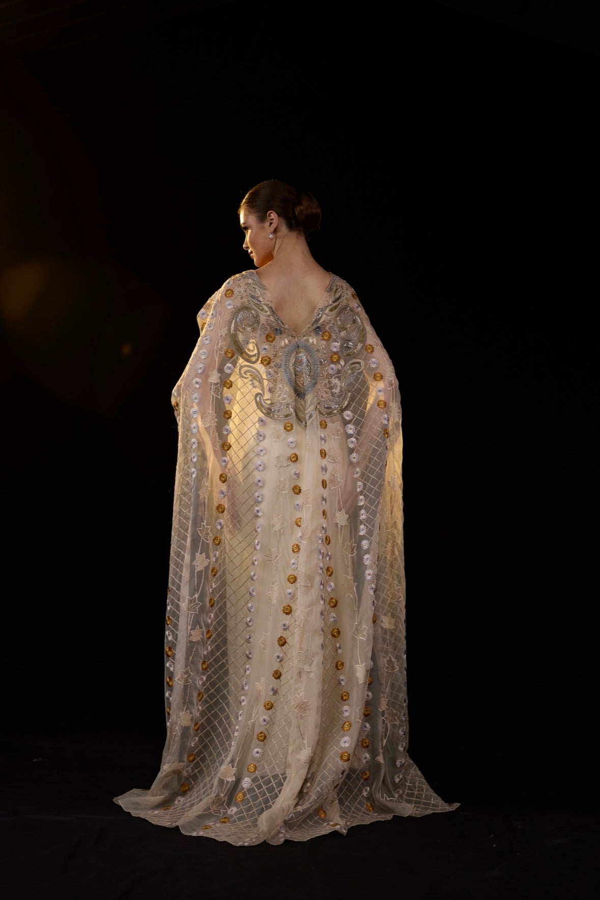 Regal Aura Cape Gown