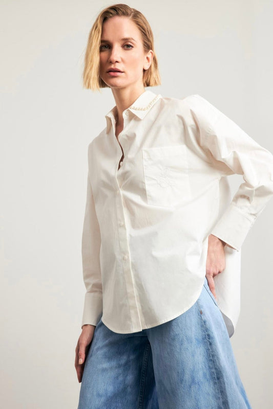 Collar Pearl Long Sleeve Shirt