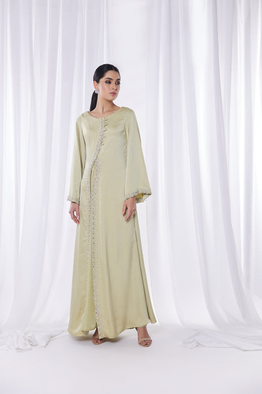 Luxurious Sage Green Kaftan Dress