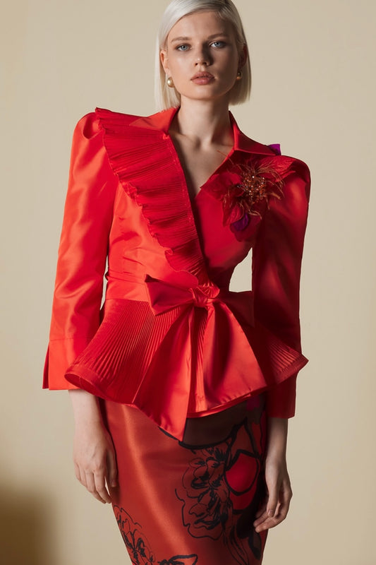 Radiant Red Statement Top with Ruffled Details