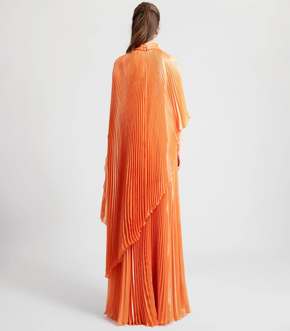 FULLY PLEATED FLARED ORANGE DRESS