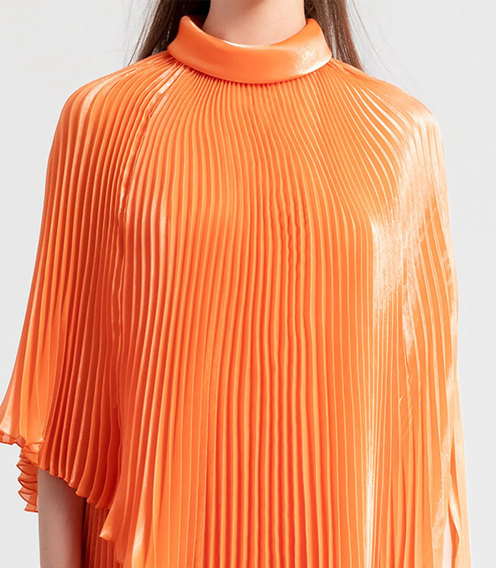 FULLY PLEATED FLARED ORANGE DRESS