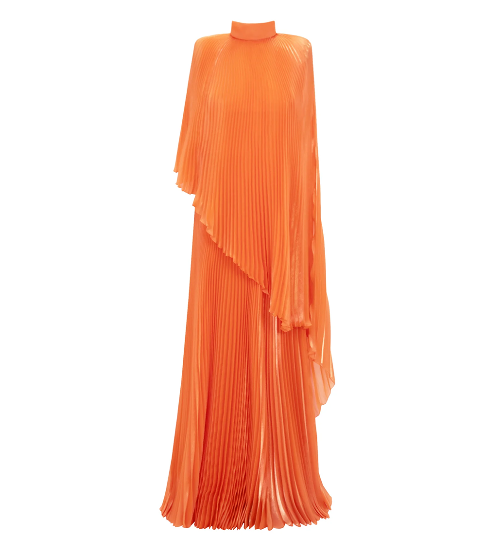 FULLY PLEATED FLARED ORANGE DRESS