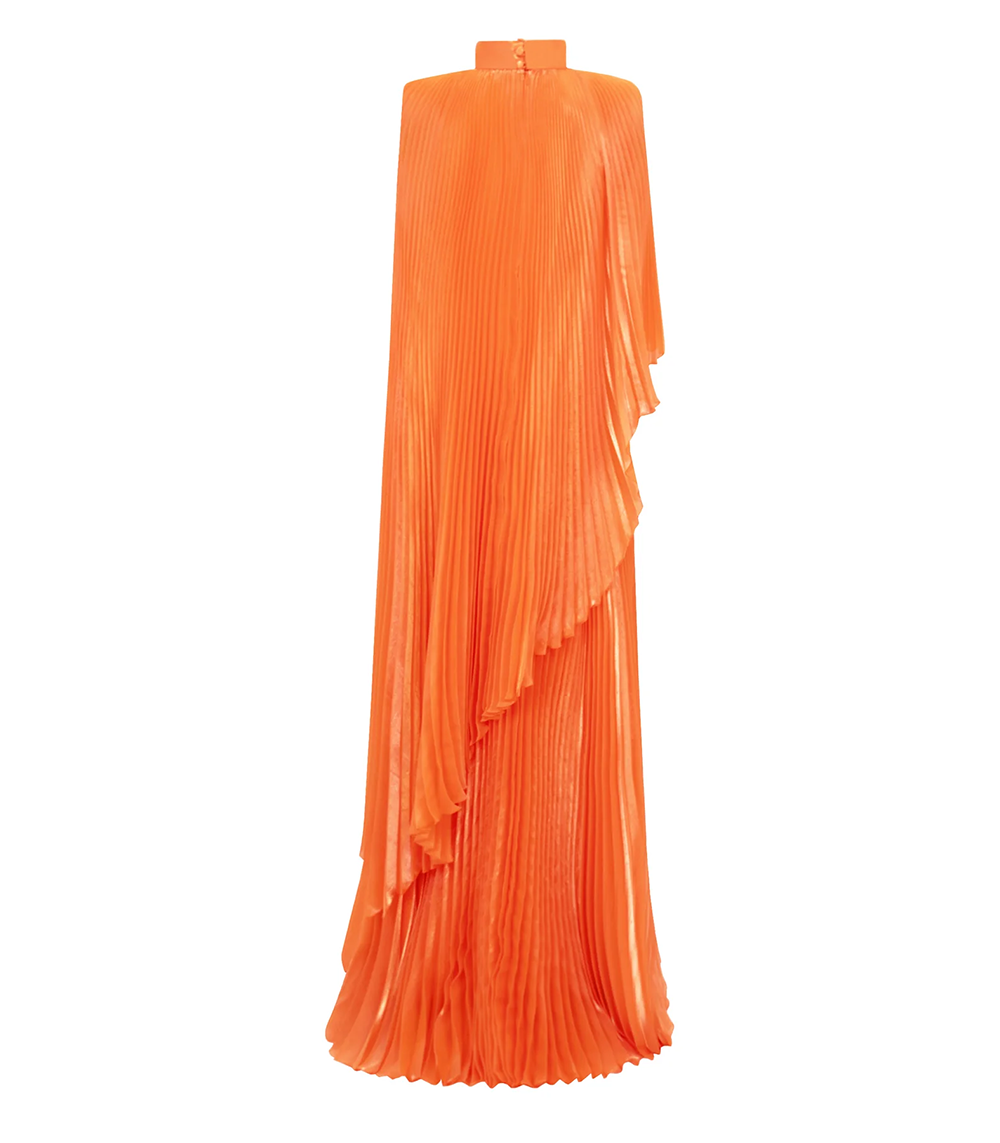 FULLY PLEATED FLARED ORANGE DRESS