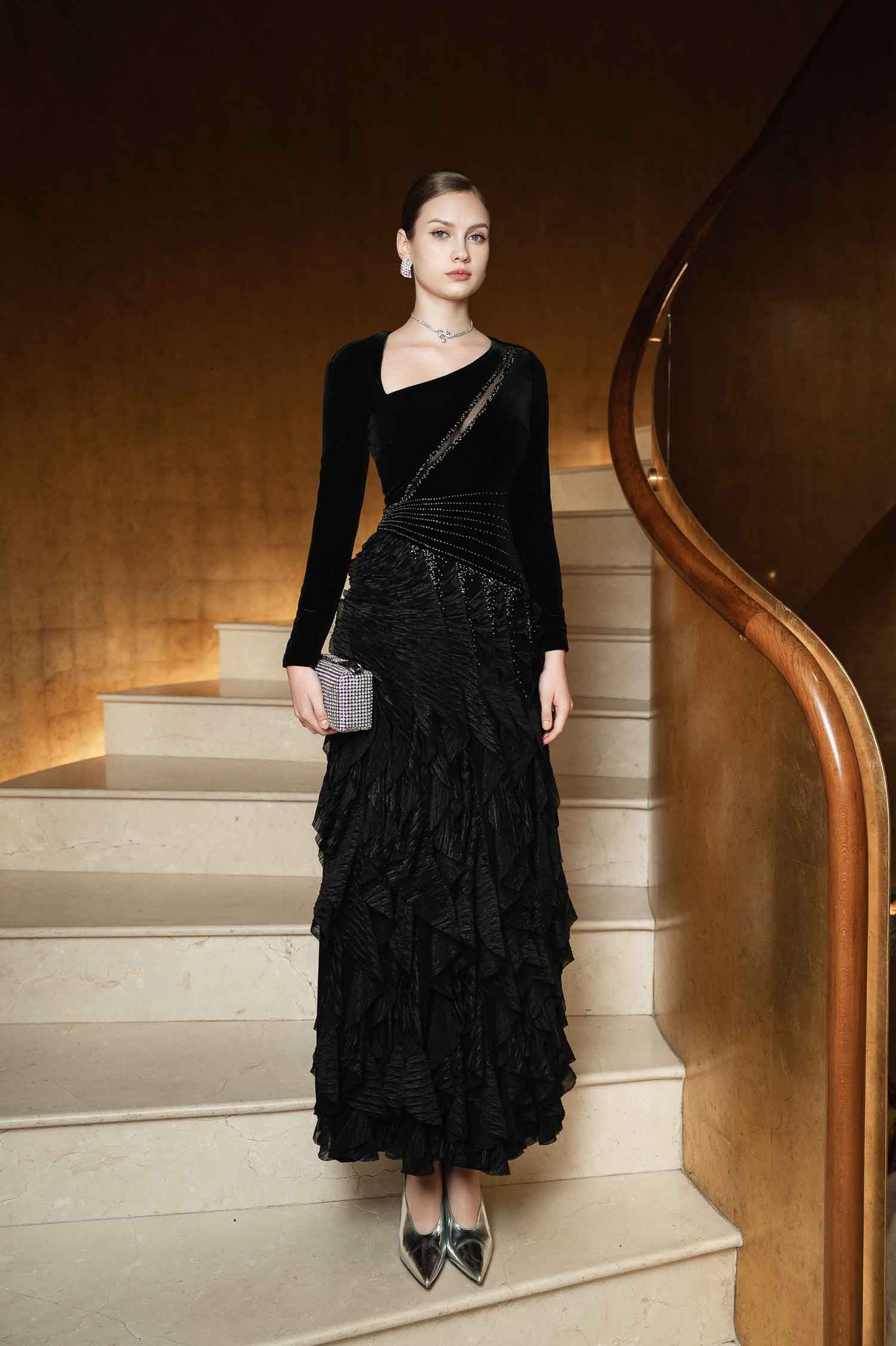 Black Velvet Evening Gown