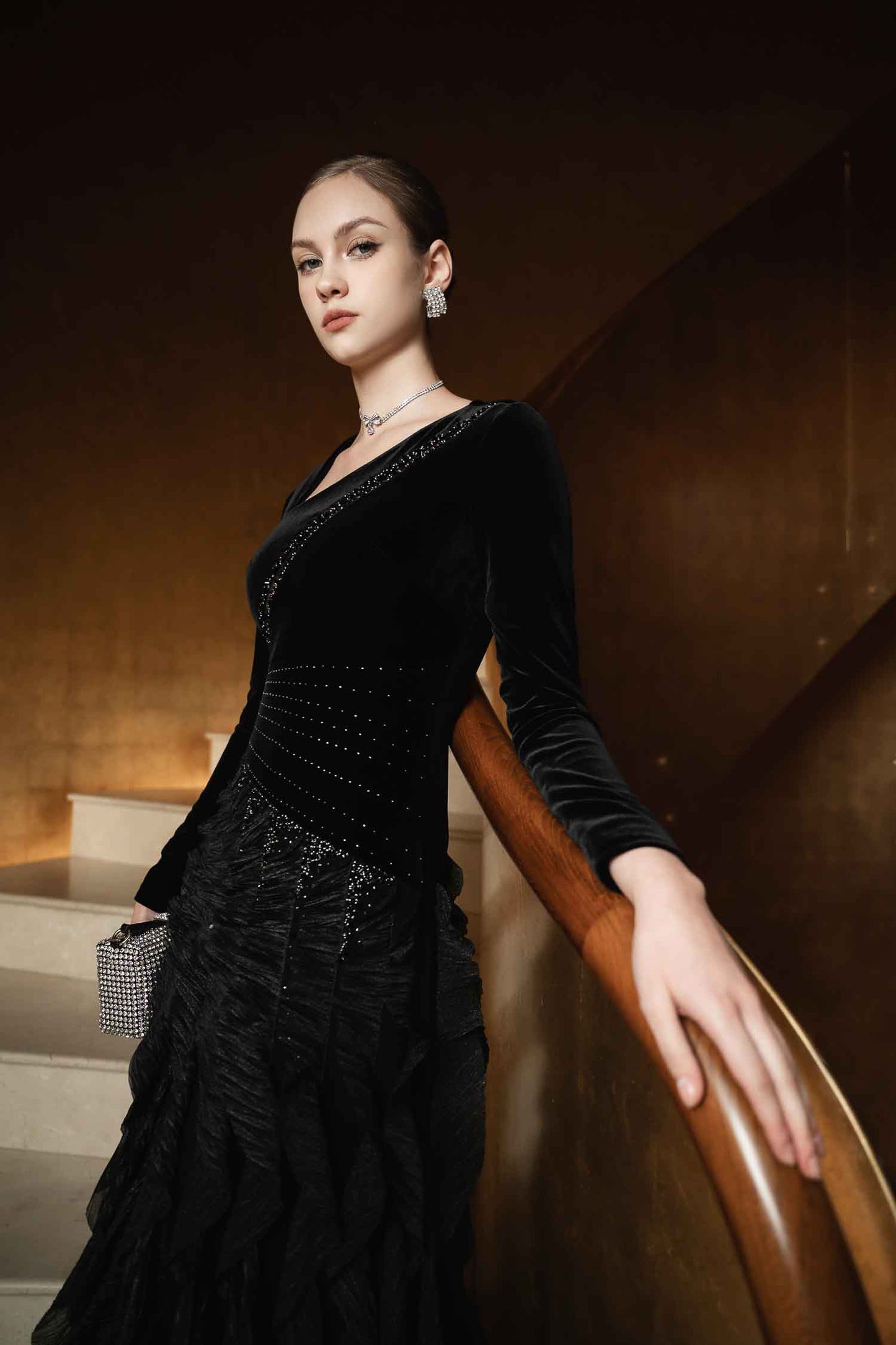 Black Velvet Evening Gown