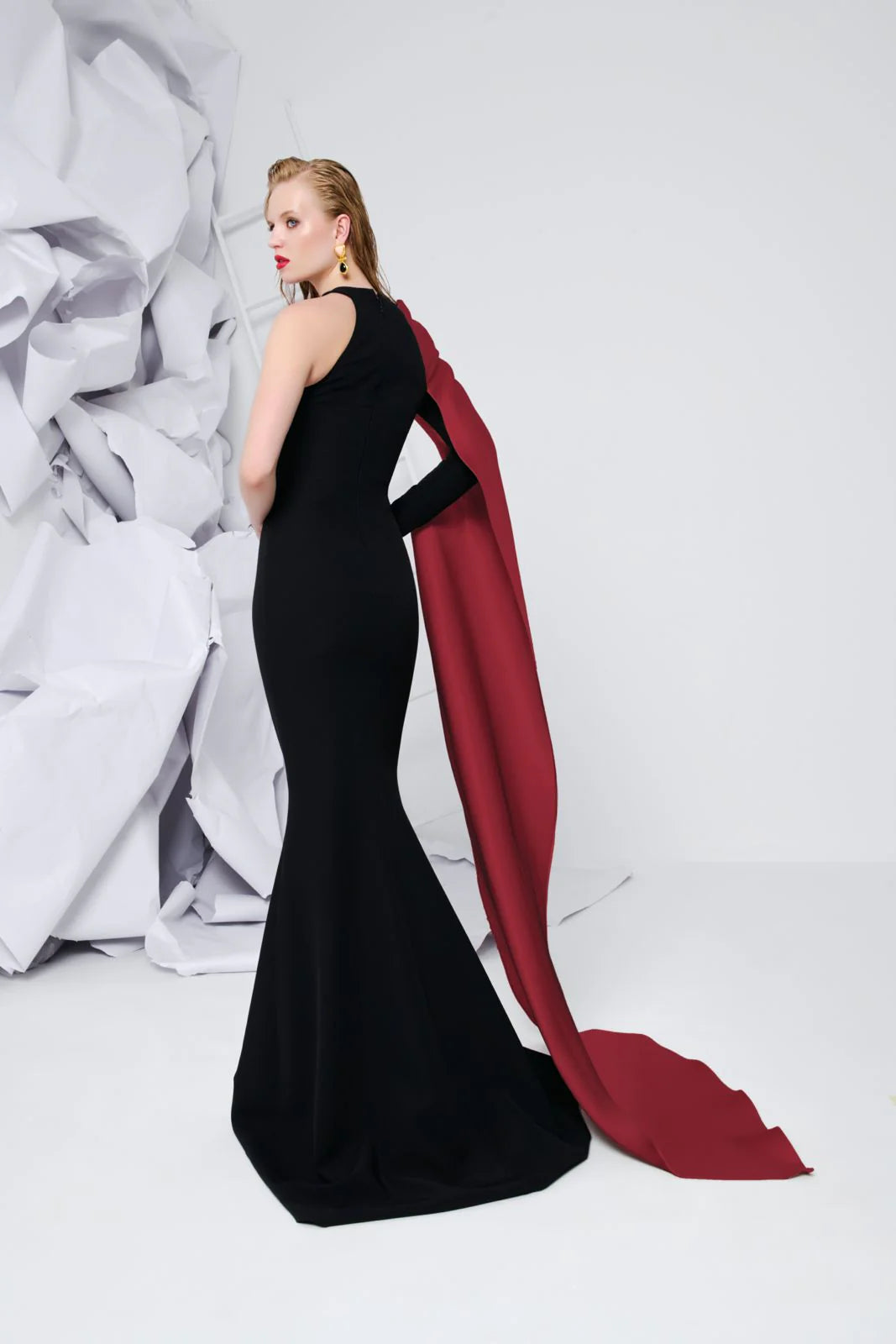 Enchanting Black Draped Gown