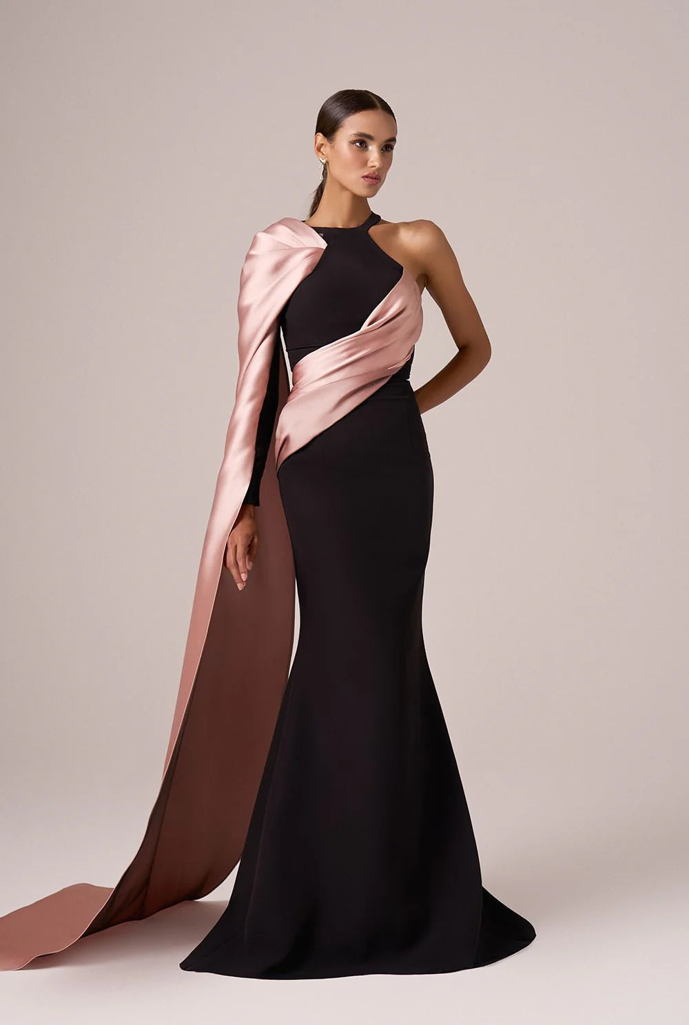 Enchanting Black Draped Gown