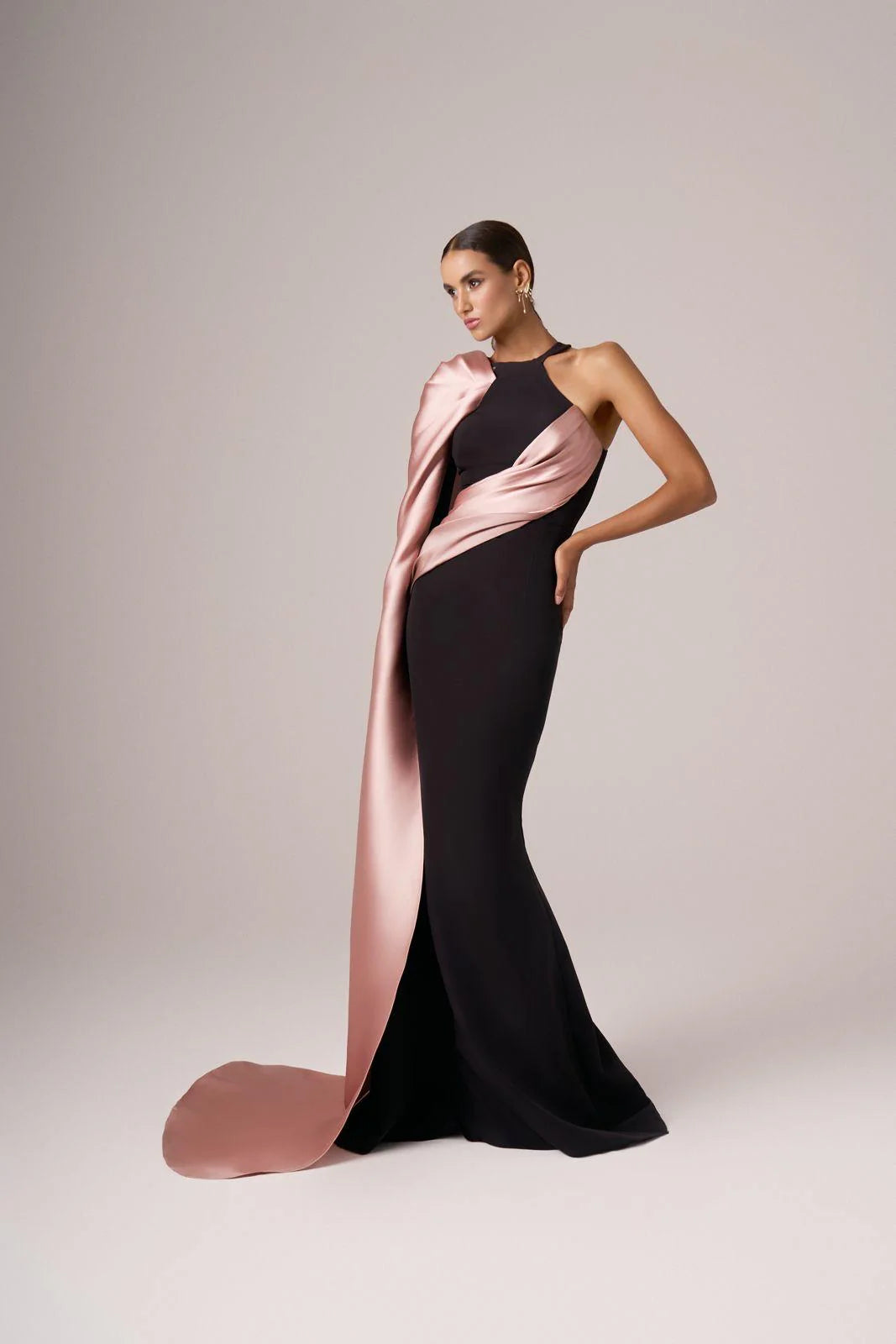 Enchanting Black Draped Gown