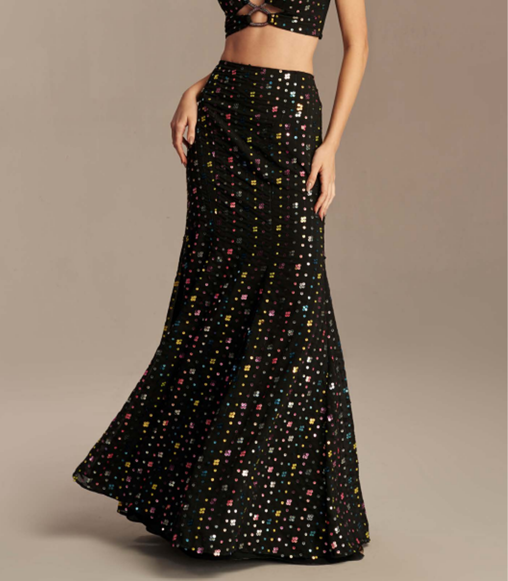 LONG SKIRT AND TOP SET WITH CRYSTAL CUTOUTS