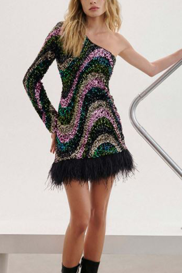 ONE SHOULDER SEQUIN MINI DRESS