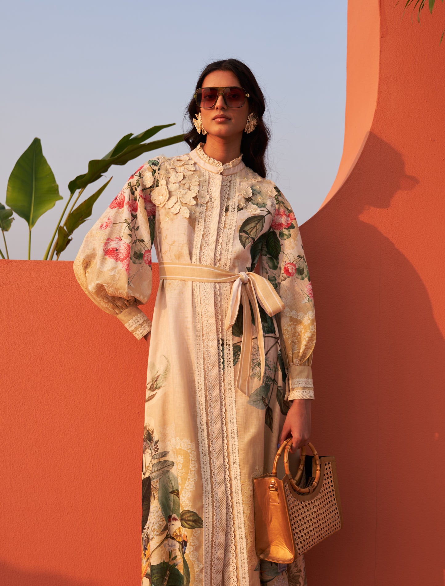 Bohemian Floral Kaftan with Belt