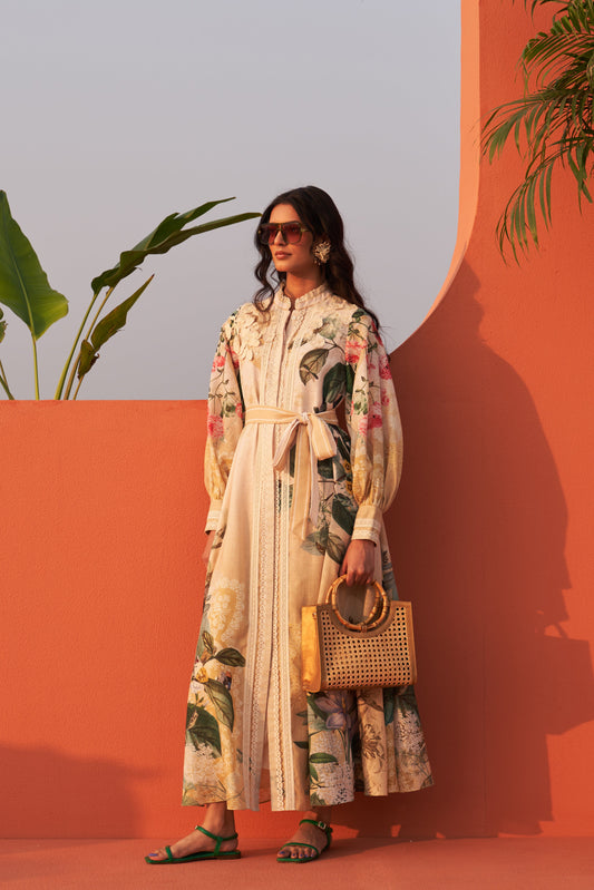 Bohemian Floral Kaftan with Belt