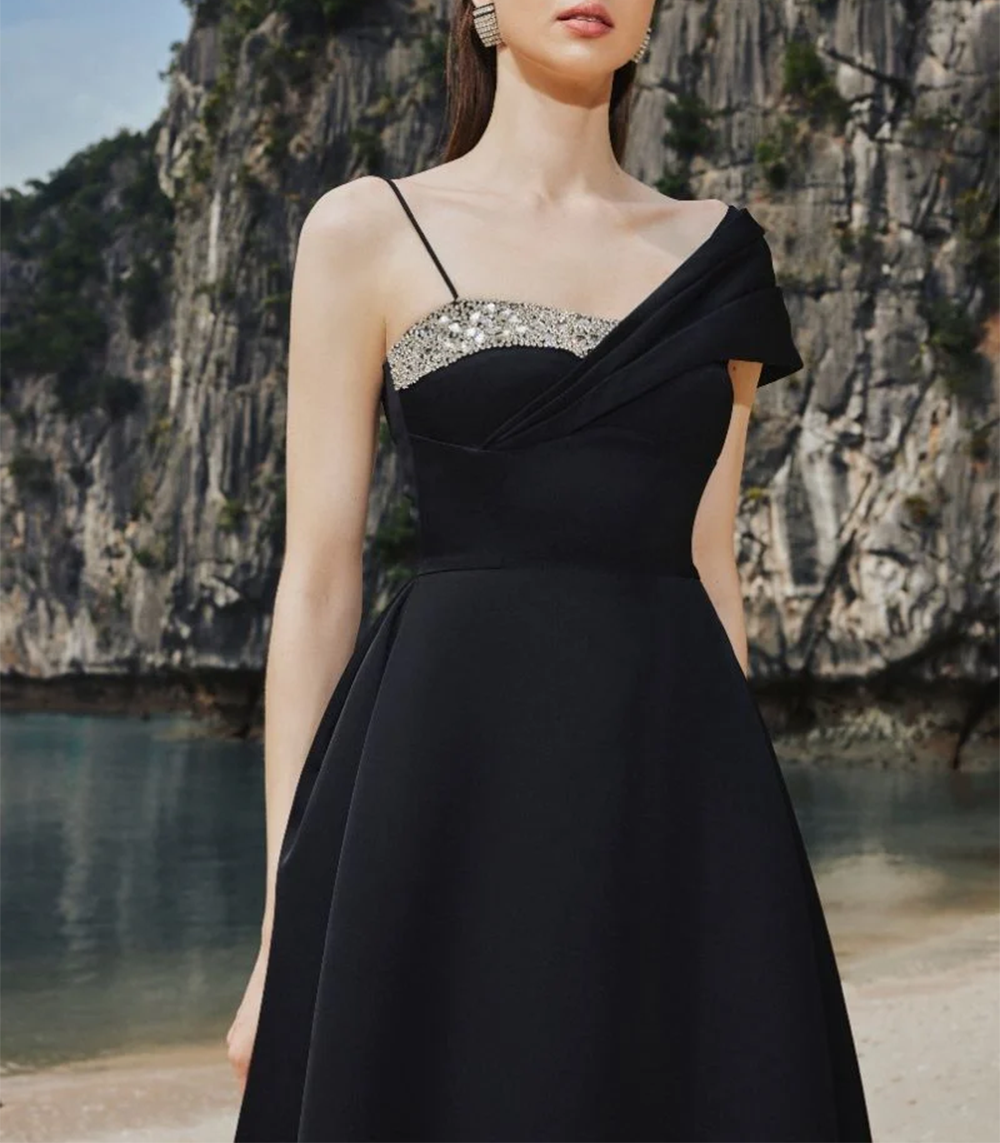 Charlotte A-line Asymmetric Taffeta Midi Dress