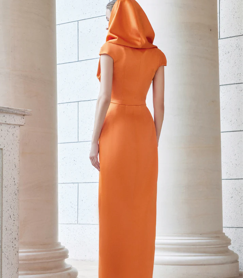 WRAPPED DRESS WITH HOODED LAPELS