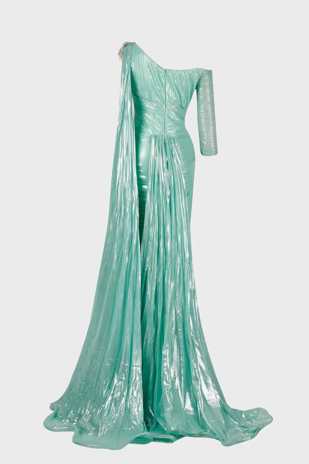 Pleated Gown with Draped Shoulder