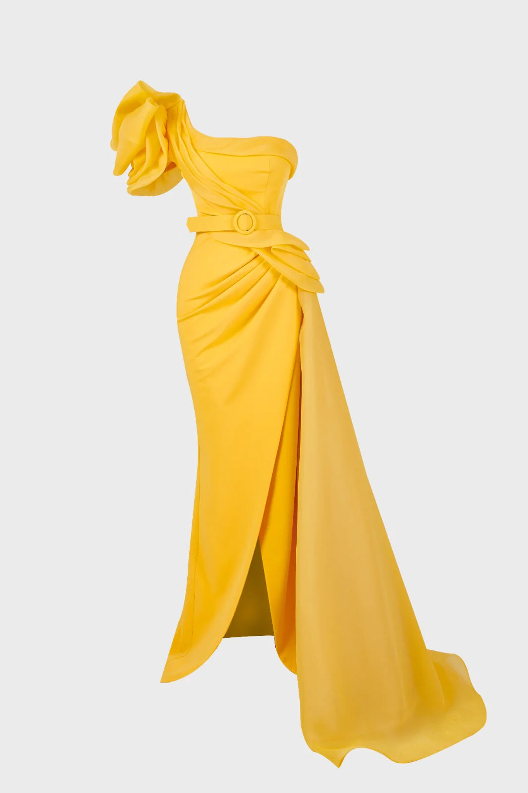 Draped One Shoulder Slit Gown