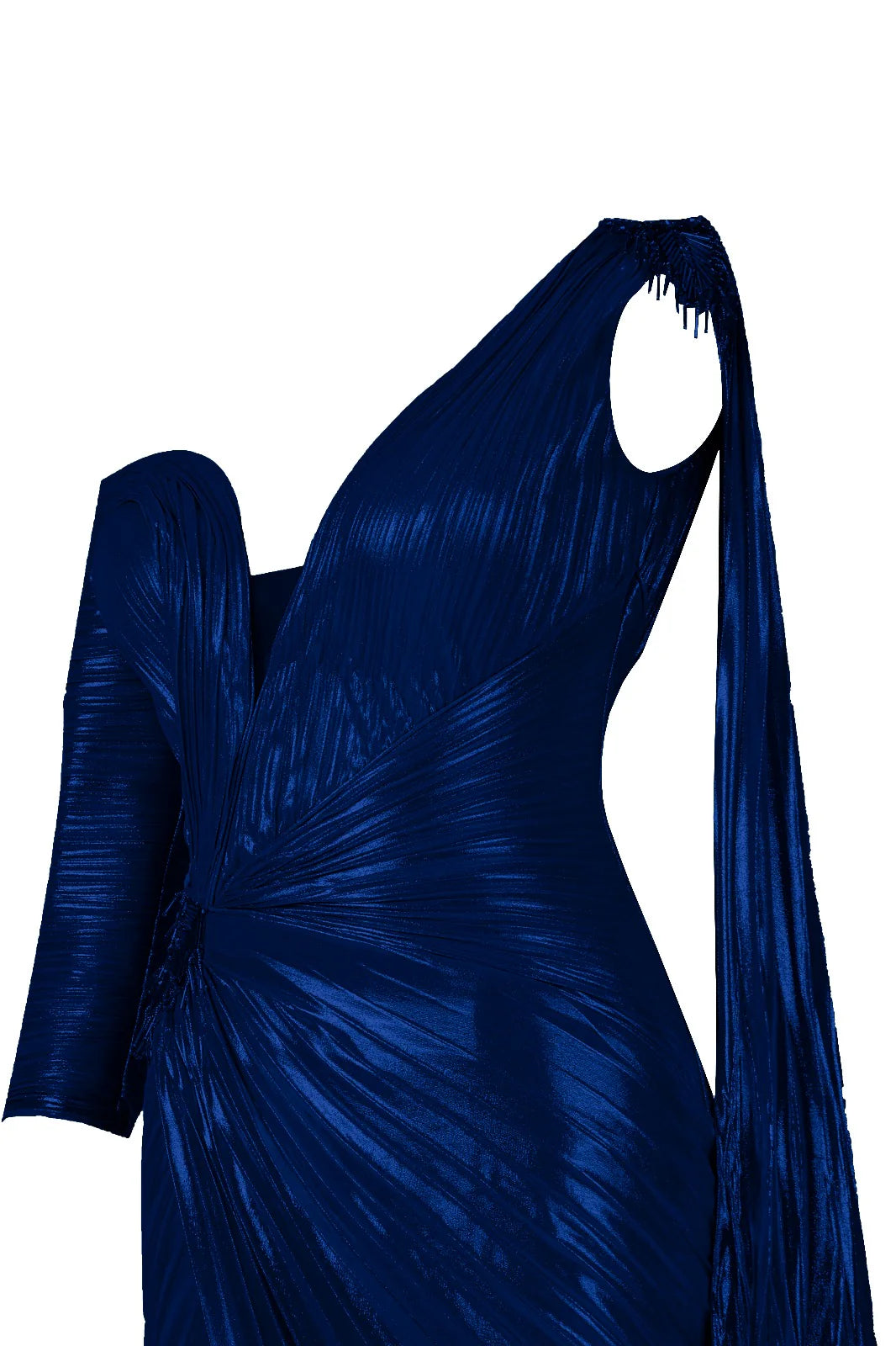 Pleated Gown with Draped Shoulder