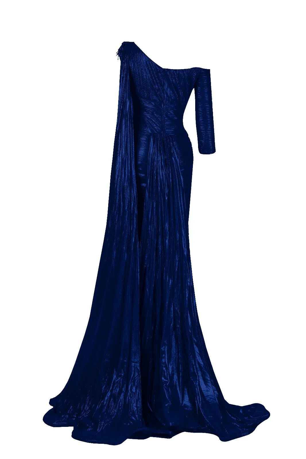 Pleated Gown with Draped Shoulder