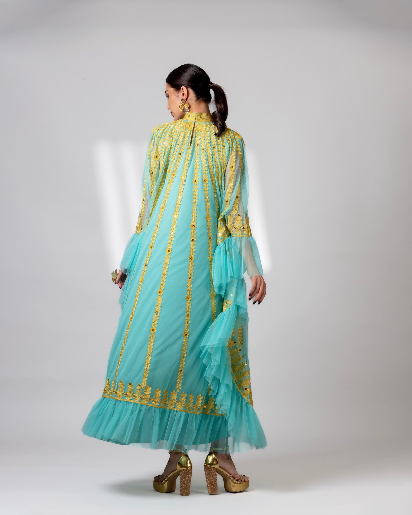 Luxurious Embroidered Aqua Dress