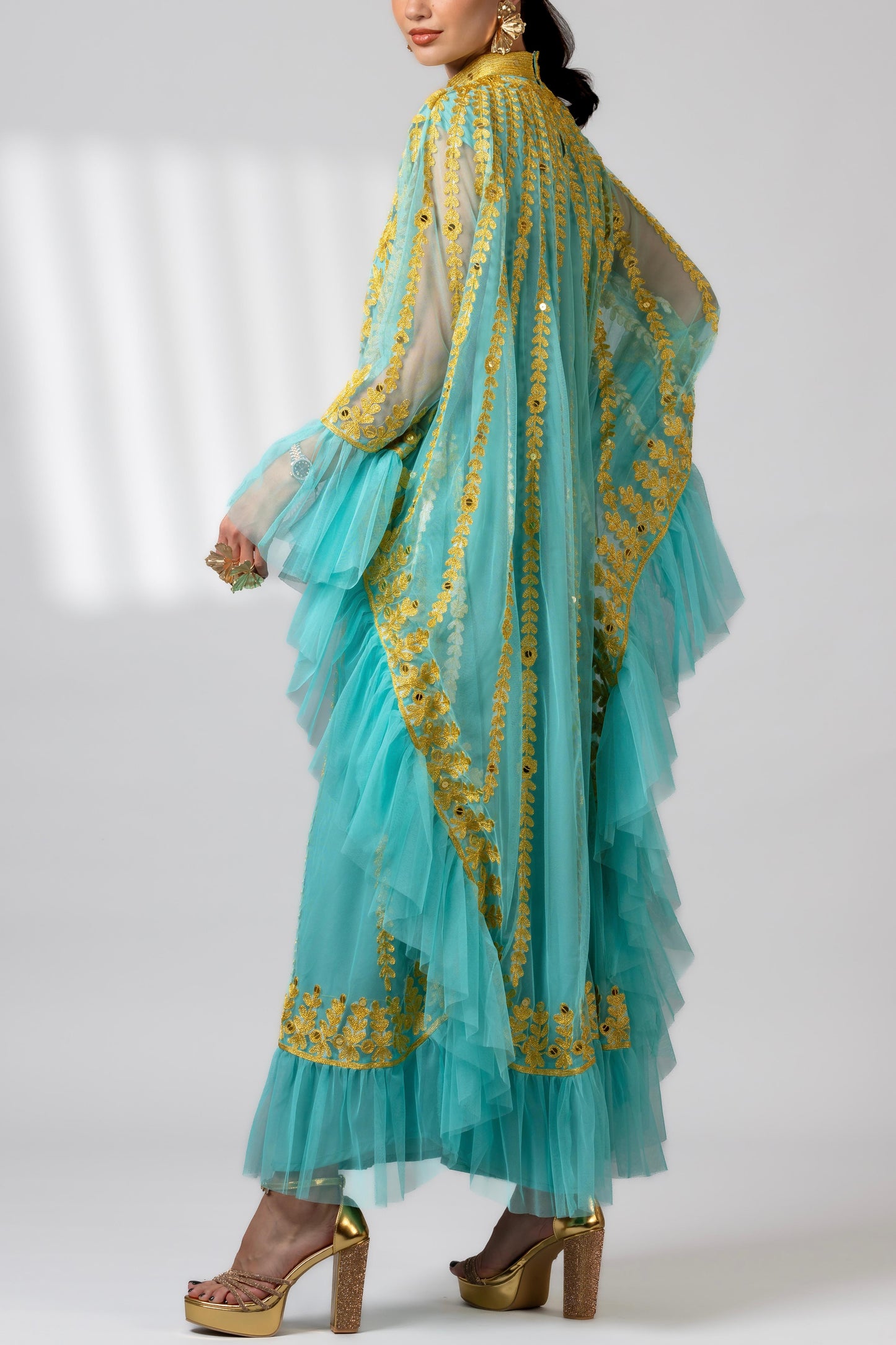 Luxurious Embroidered Aqua Dress