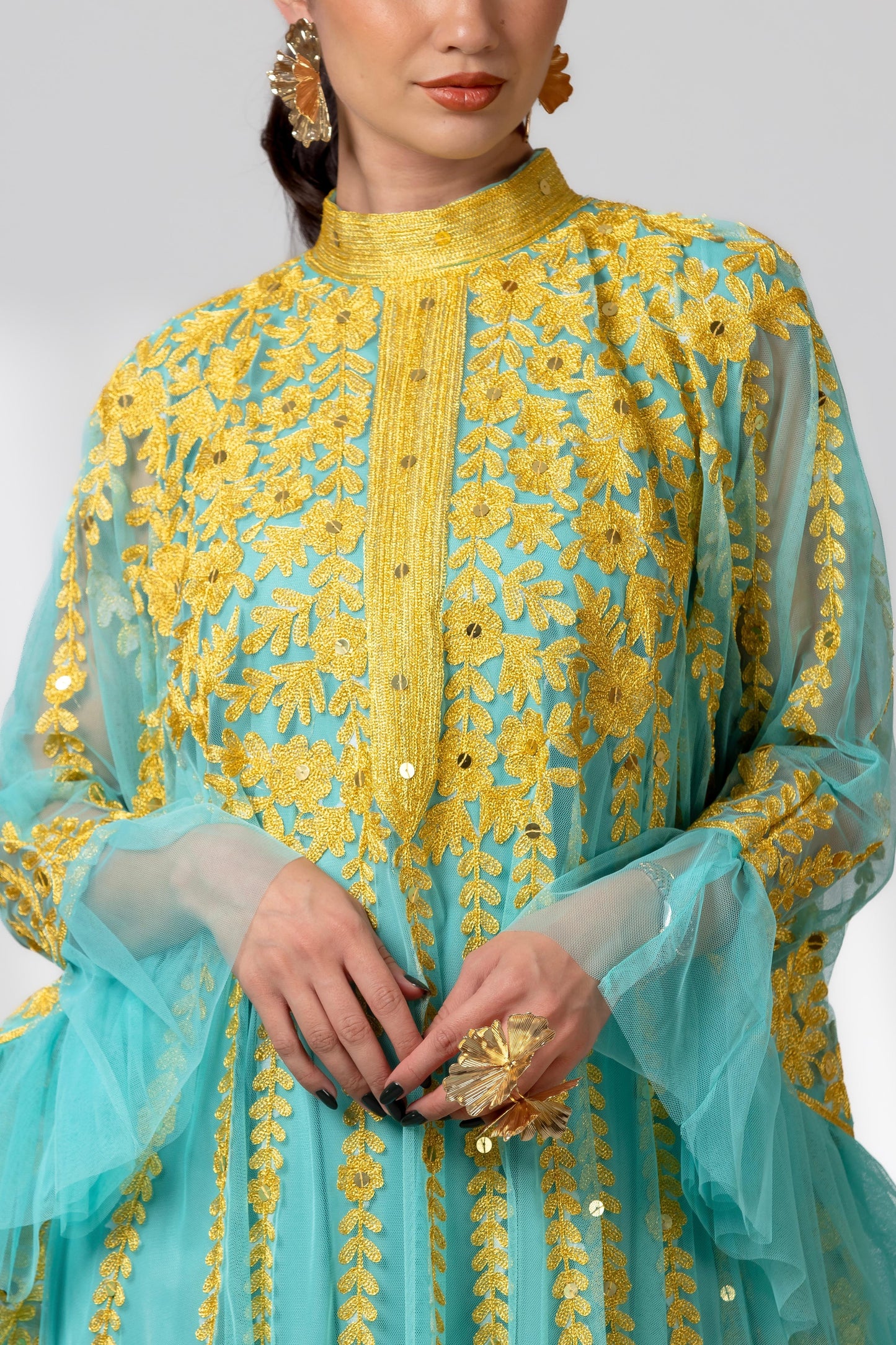 Luxurious Embroidered Aqua Dress