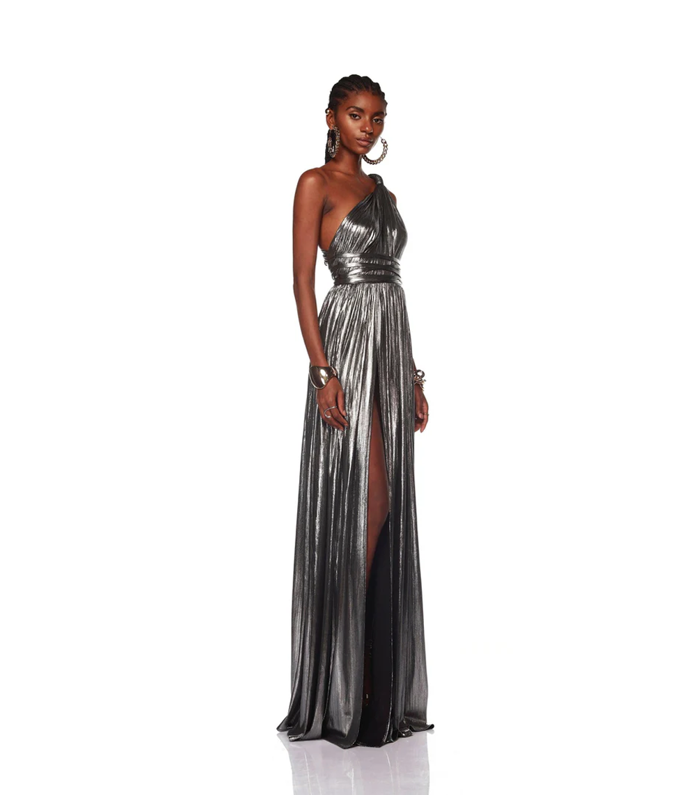 Goddess One Shoulder Silver Gown