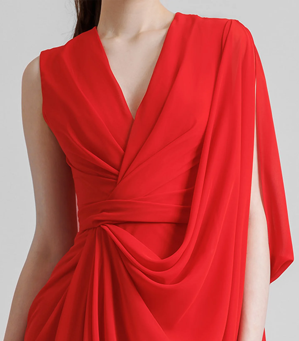 Asymmetrical V-Neckline Dress