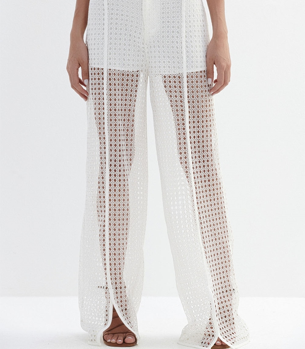 Embroidered Trousers With Transparency