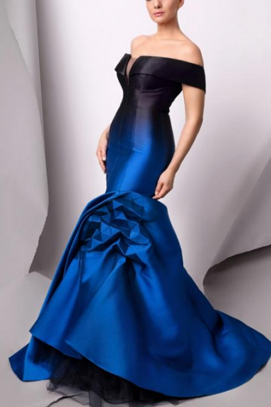 3D GEOMETRICAL OFF SHOULDER GOWN