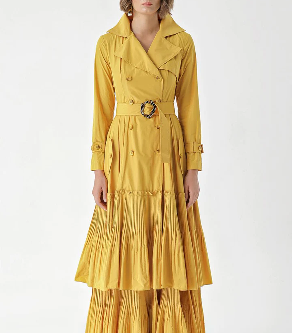 Pleat detailed trench dress