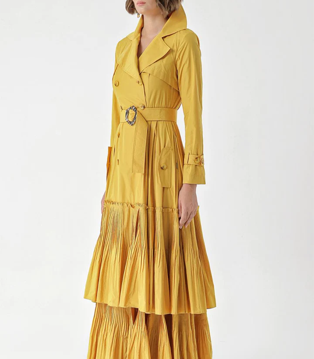 Pleat detailed trench dress